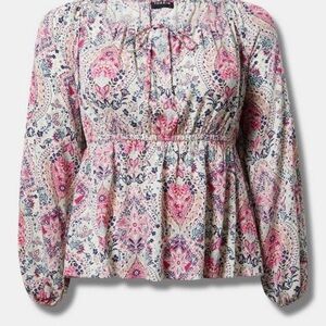 Torrid Pink Paisley Peplum Long-Sleeve Top